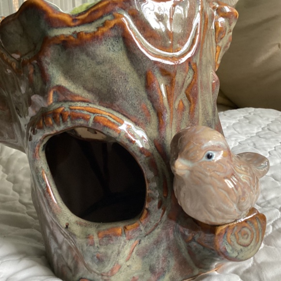 VINTAGE POTTERY TREE TRUNK & BIRDS PLANTER - Picture 12 of 15